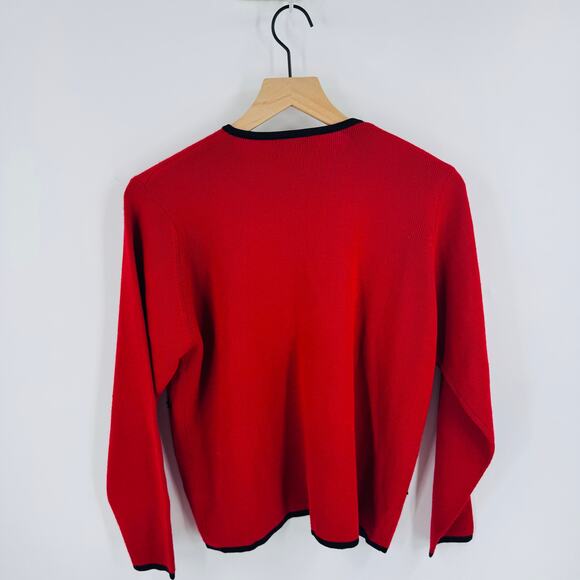 Vintage Pendleton Petite Wool Blend Cardigan Beaded Floral Red Black Medium - Picture 2 of 6